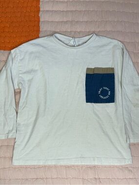 Zara White Long-Sleeve Shirt with Navy and Khaki Pocket